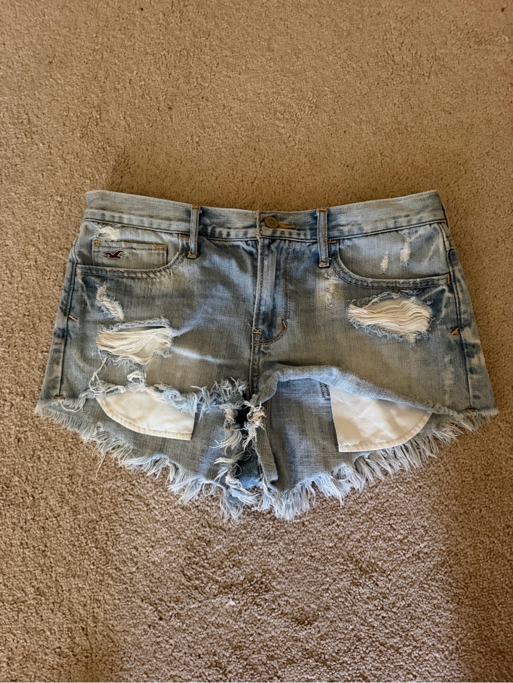 Hollister Light Wash Frayed Denim Shorts